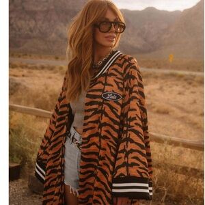 Dressed in LALA Tiger Stripe Varsity Jacket - Orange and Black